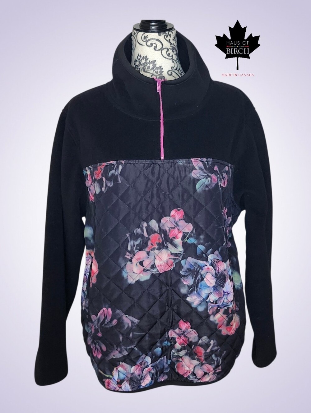 HAUS OF BIRCH Black Fleece Quilted Floral Pullover Jacket - Large